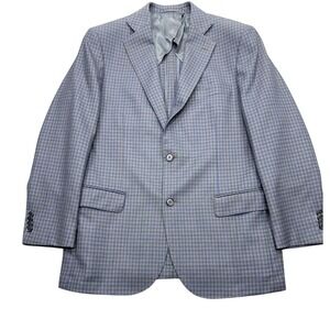 Byron British Style Slim Fit Blue Tan Wool Micro Check Blazer Sport Coat 40R